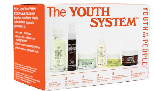 Youth To The People The Youth System 6-Piece Minis Kit - 3oz Travel-Sized Skincare Routine Skincare Starter Kit 59$