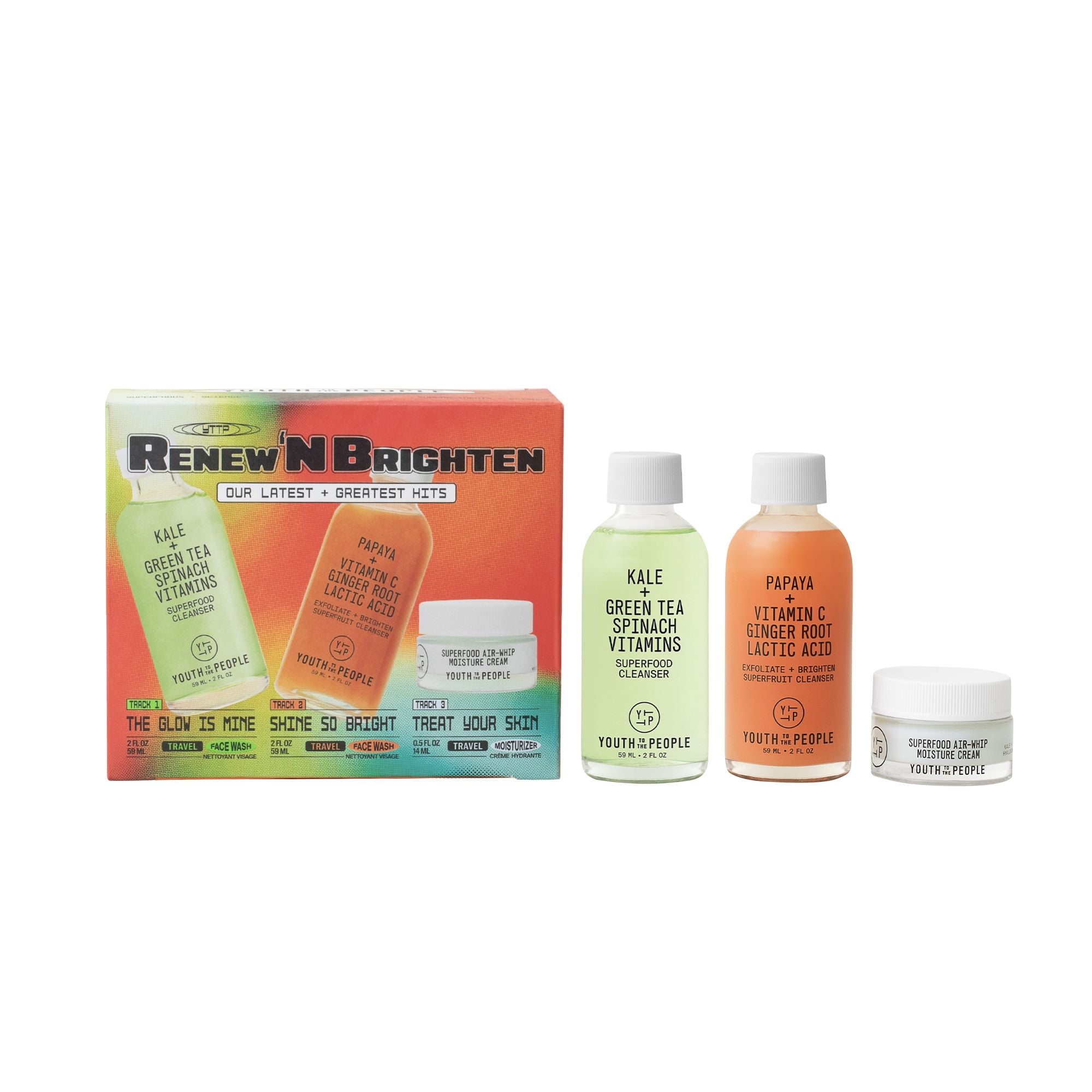 Youth To The People Renew N Bright Mini Set Face Cleanser Cream Skincare 3-Pc Set 35$