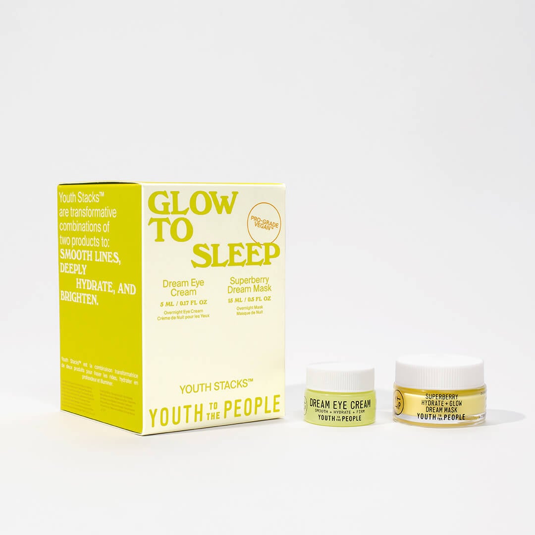 Youth To The People Youth Stacks Glow to Sleep - 3oz Eye Cream Overnight Mask Skincare Set 20$